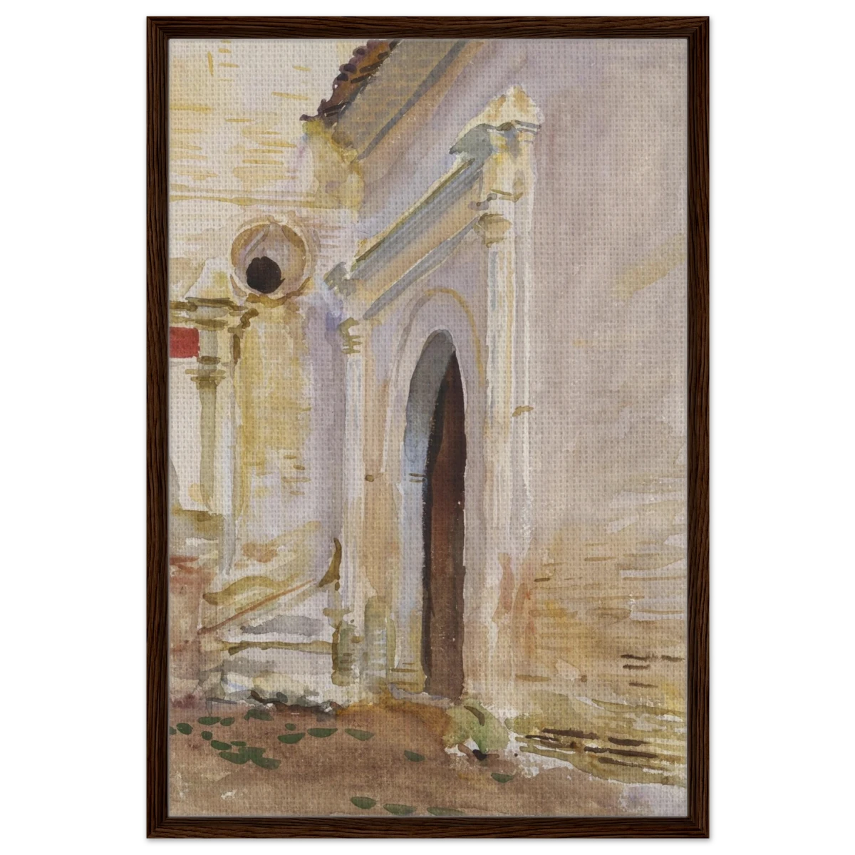 "Arched Doorway" by John Singer Sargent – Architectural Fine Art Print - Framed Canvas - 60x90 cm / 24x36″ - Dark wood frame