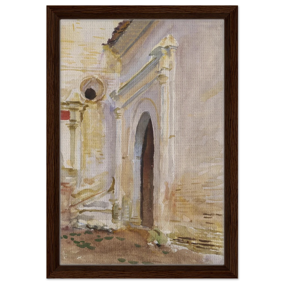 "Arched Doorway" by John Singer Sargent – Architectural Fine Art Print - Framed Canvas - 30x45 cm / 12x18″ - Dark wood frame
