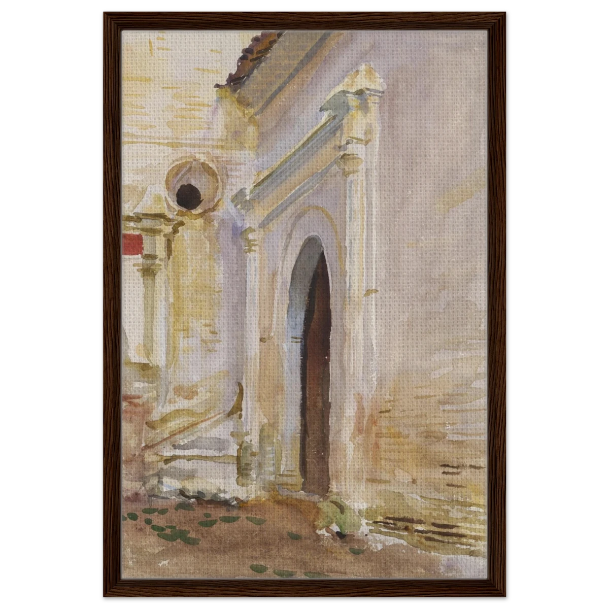 "Arched Doorway" by John Singer Sargent – Architectural Fine Art Print - Framed Canvas - 50x75 cm / 20x30″ - Dark wood frame