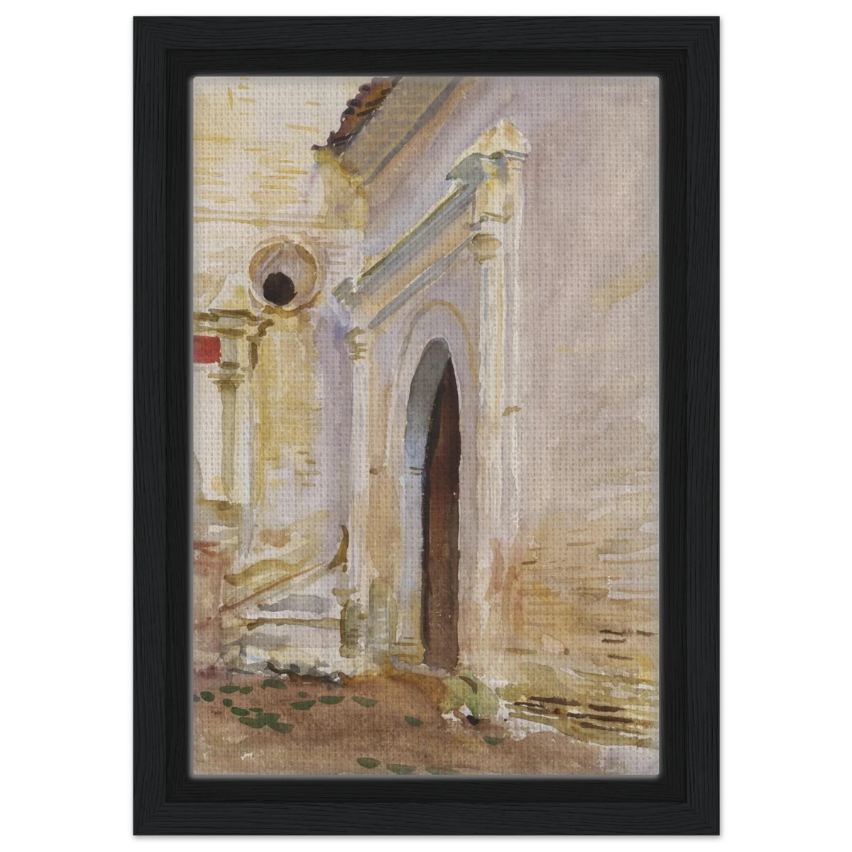"Arched Doorway" by John Singer Sargent – Architectural Fine Art Print - Framed Canvas - 20x30 cm / 8x12″ - Black frame
