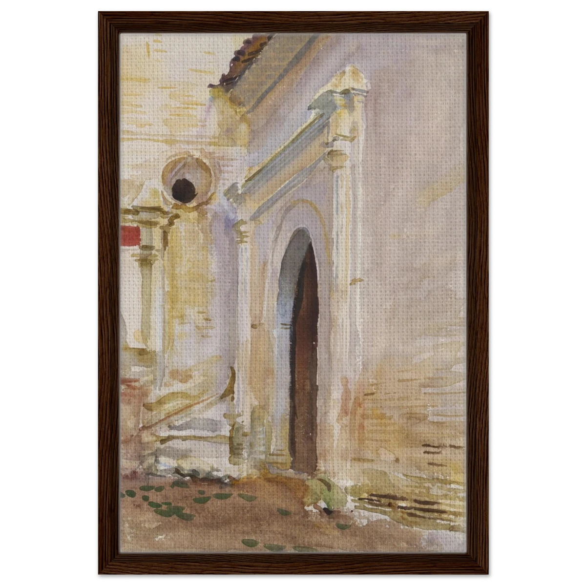 "Arched Doorway" by John Singer Sargent – Architectural Fine Art Print - Framed Canvas - 40x60 cm / 16x24″ - Dark wood frame