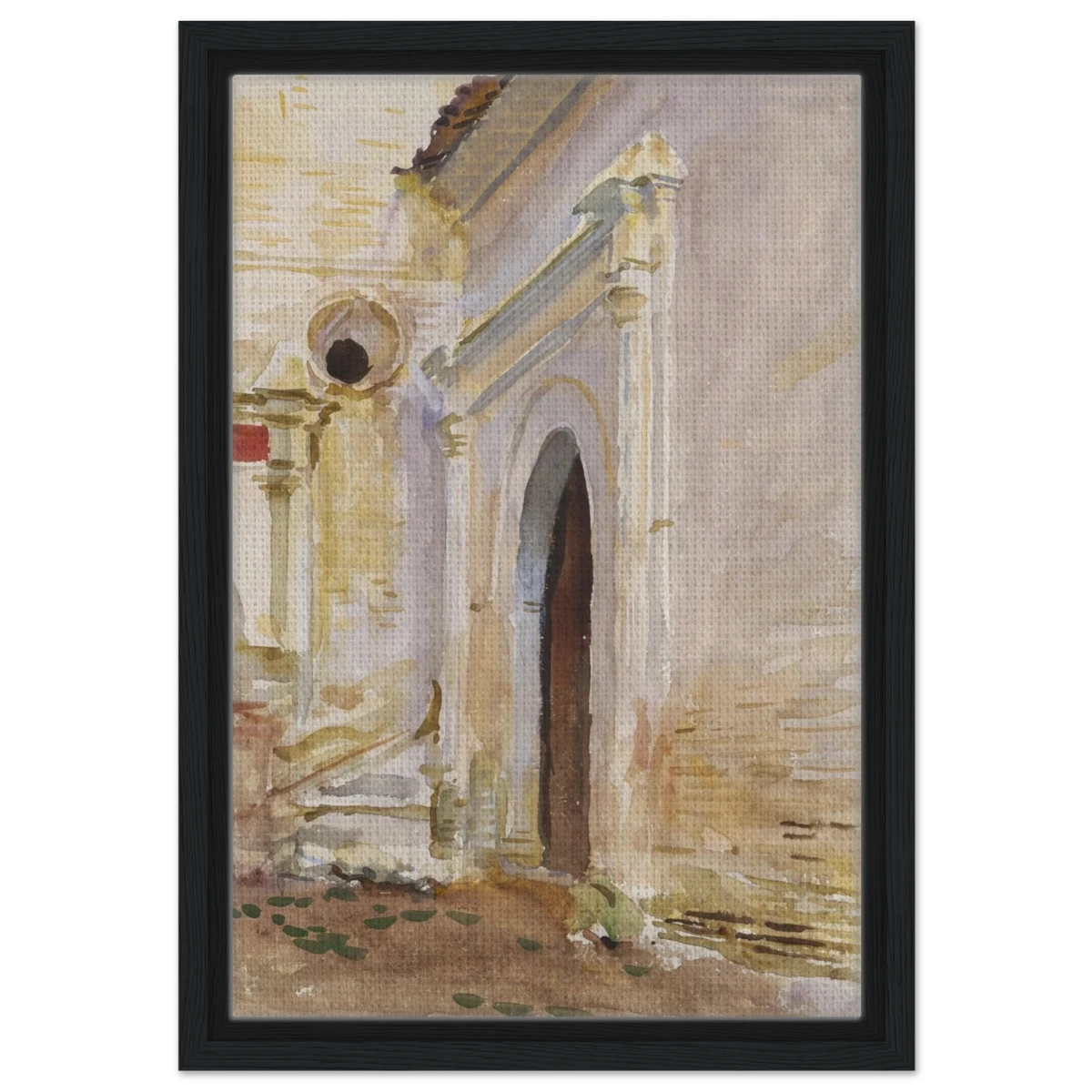 "Arched Doorway" by John Singer Sargent – Architectural Fine Art Print - Framed Canvas - 30x45 cm / 12x18″ - Black frame