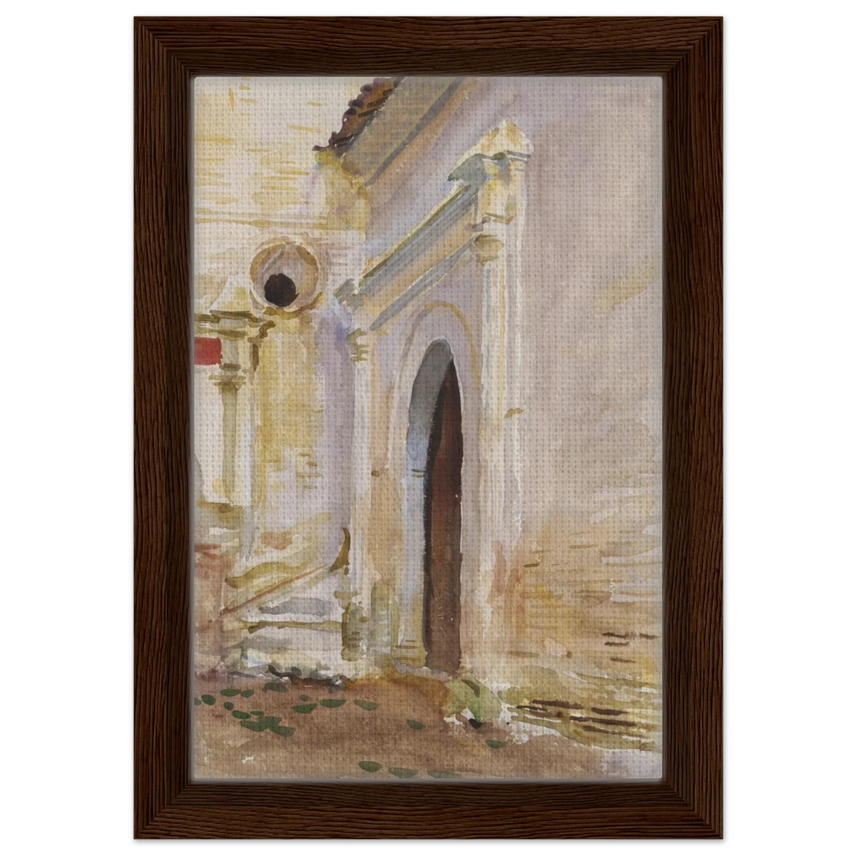 "Arched Doorway" by John Singer Sargent – Architectural Fine Art Print - Framed Canvas - 20x30 cm / 8x12″ - Dark wood frame