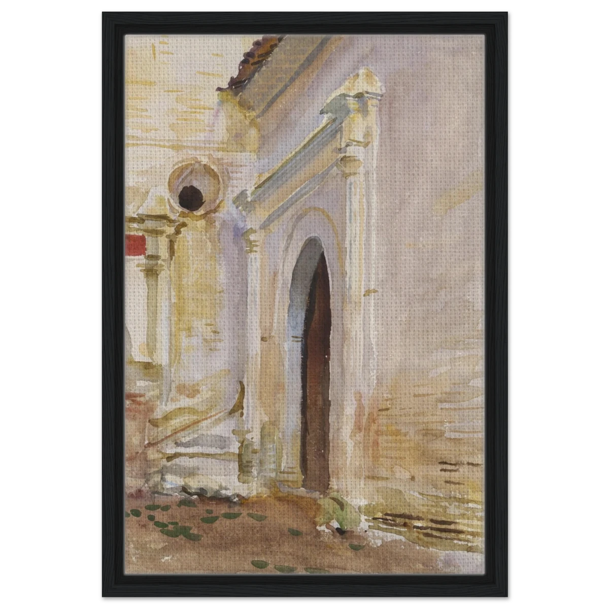 "Arched Doorway" by John Singer Sargent – Architectural Fine Art Print - Framed Canvas - 40x60 cm / 16x24″ - Black frame
