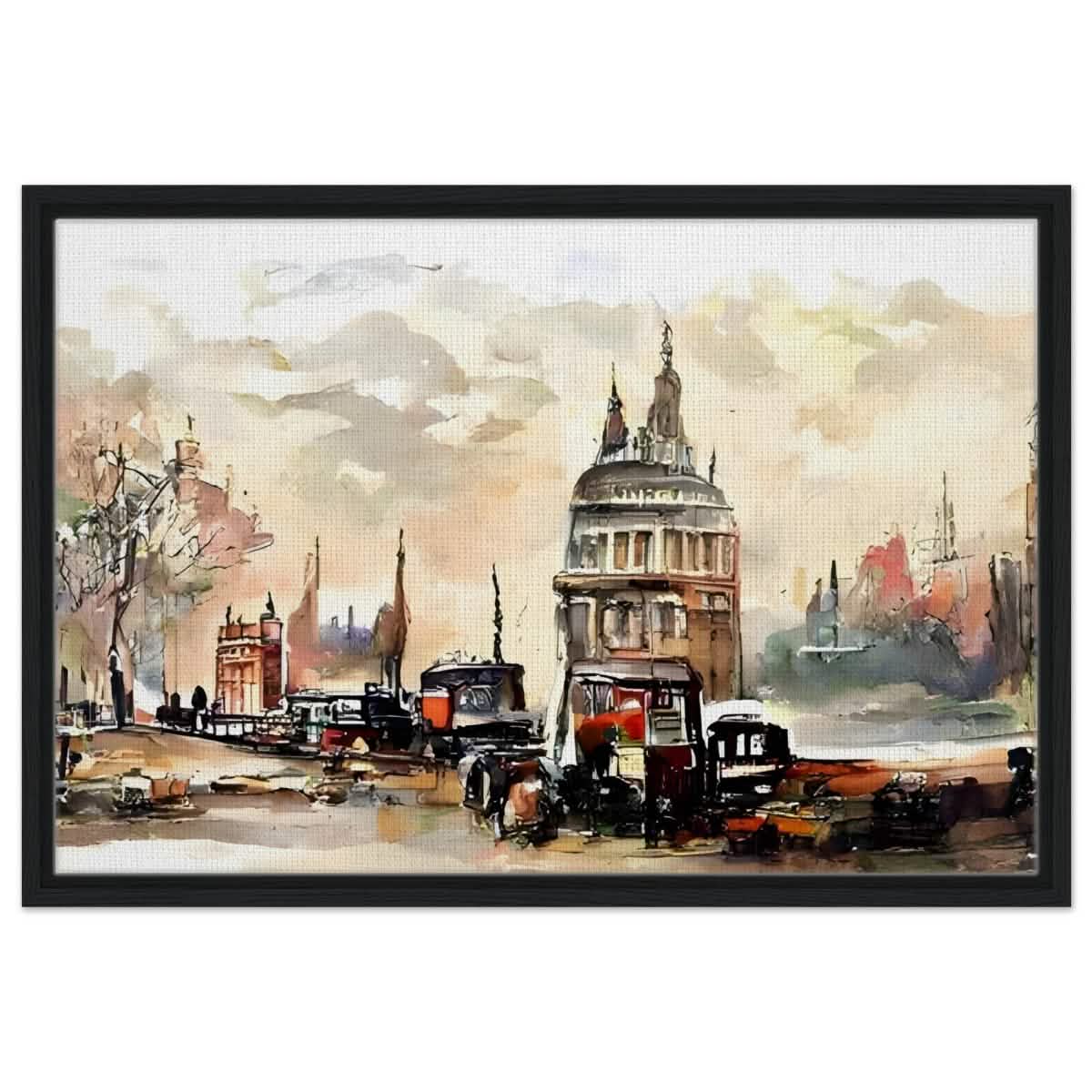 Architectural Whispers | Watercolor Urban Landscape - Framed Canvas - 50x75 cm / 20x30″ - Black frame