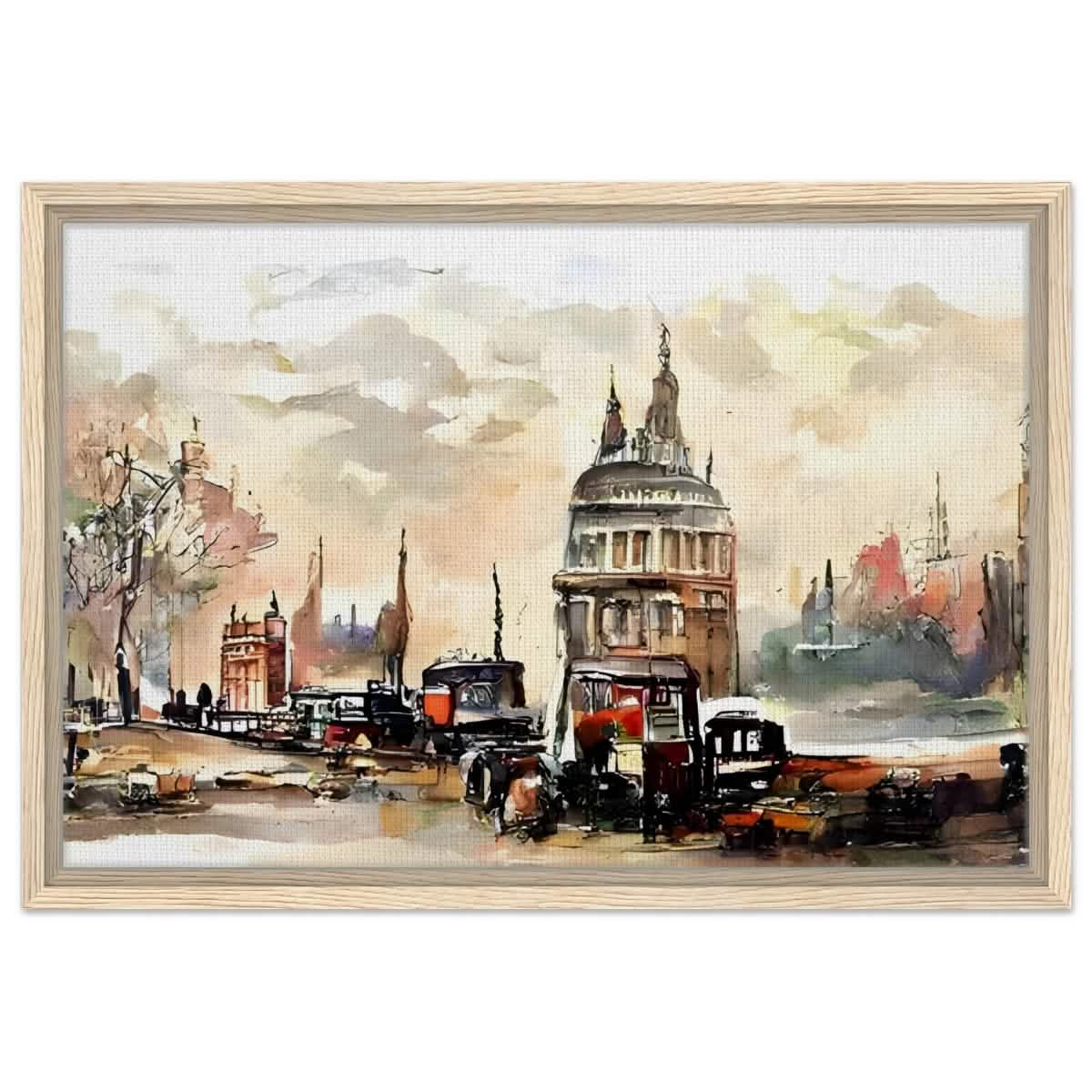 Architectural Whispers | Watercolor Urban Landscape - Framed Canvas - 40x60 cm / 16x24″ - Wood frame