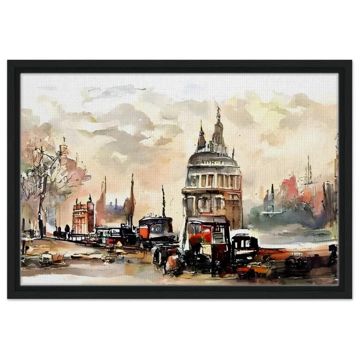 Architectural Whispers | Watercolor Urban Landscape - Framed Canvas - 40x60 cm / 16x24″ - Black frame
