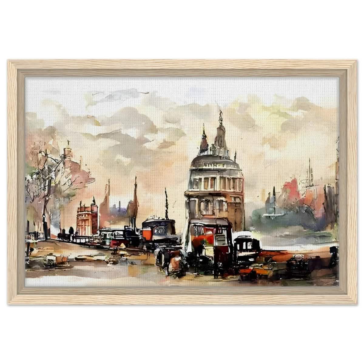 Architectural Whispers | Watercolor Urban Landscape - Framed Canvas - 30x45 cm / 12x18″ - Wood frame