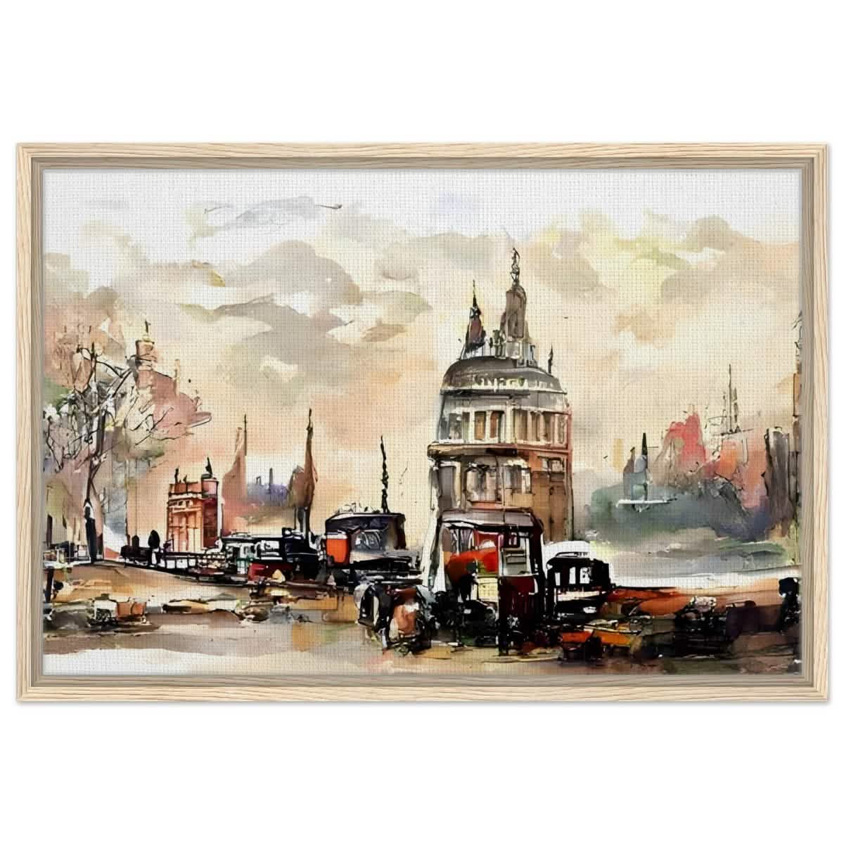 Architectural Whispers | Watercolor Urban Landscape - Framed Canvas - 50x75 cm / 20x30″ - Wood frame