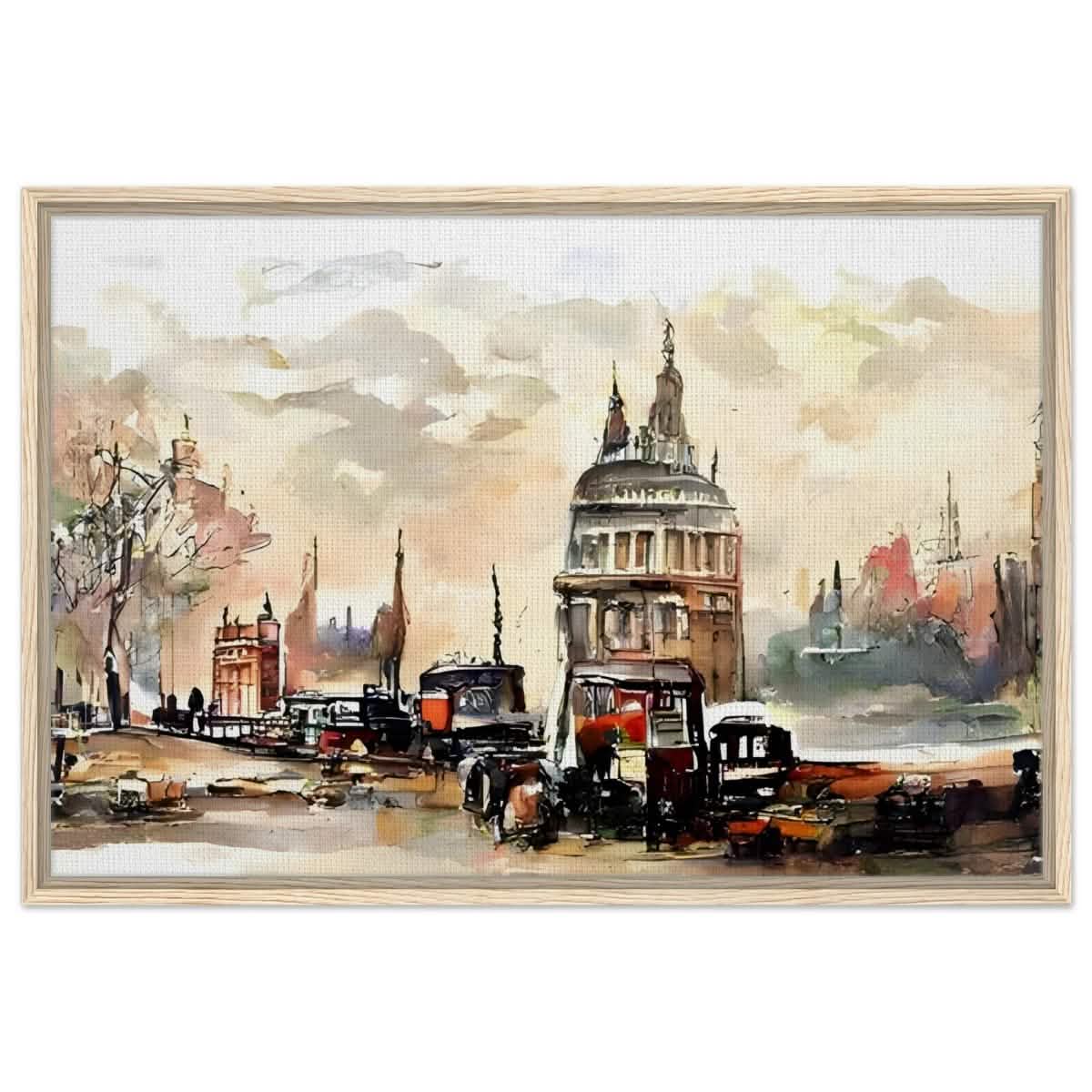 Architectural Whispers | Watercolor Urban Landscape - Framed Canvas - 60x90 cm / 24x36″ - Wood frame
