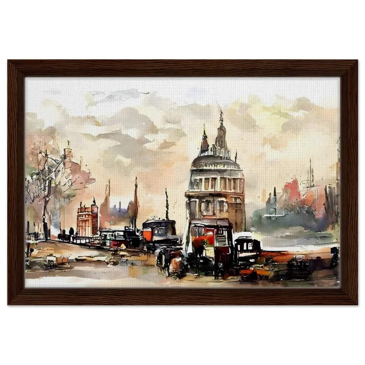 Architectural Whispers | Watercolor Urban Landscape - Framed Canvas - 30x45 cm / 12x18″ - Dark wood frame