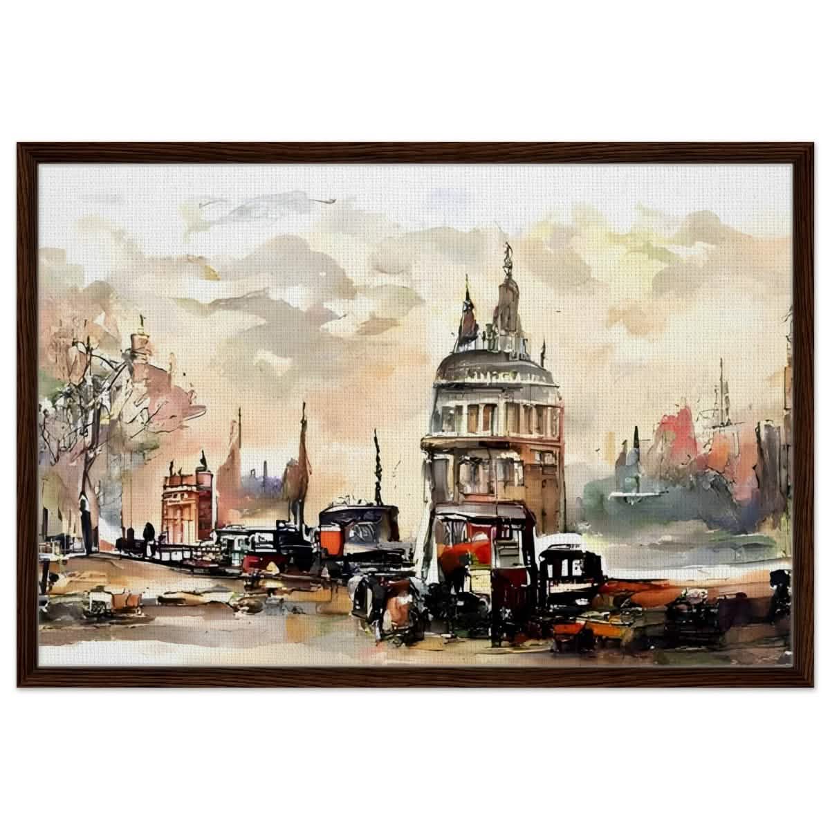 Architectural Whispers | Watercolor Urban Landscape - Framed Canvas - 60x90 cm / 24x36″ - Dark wood frame