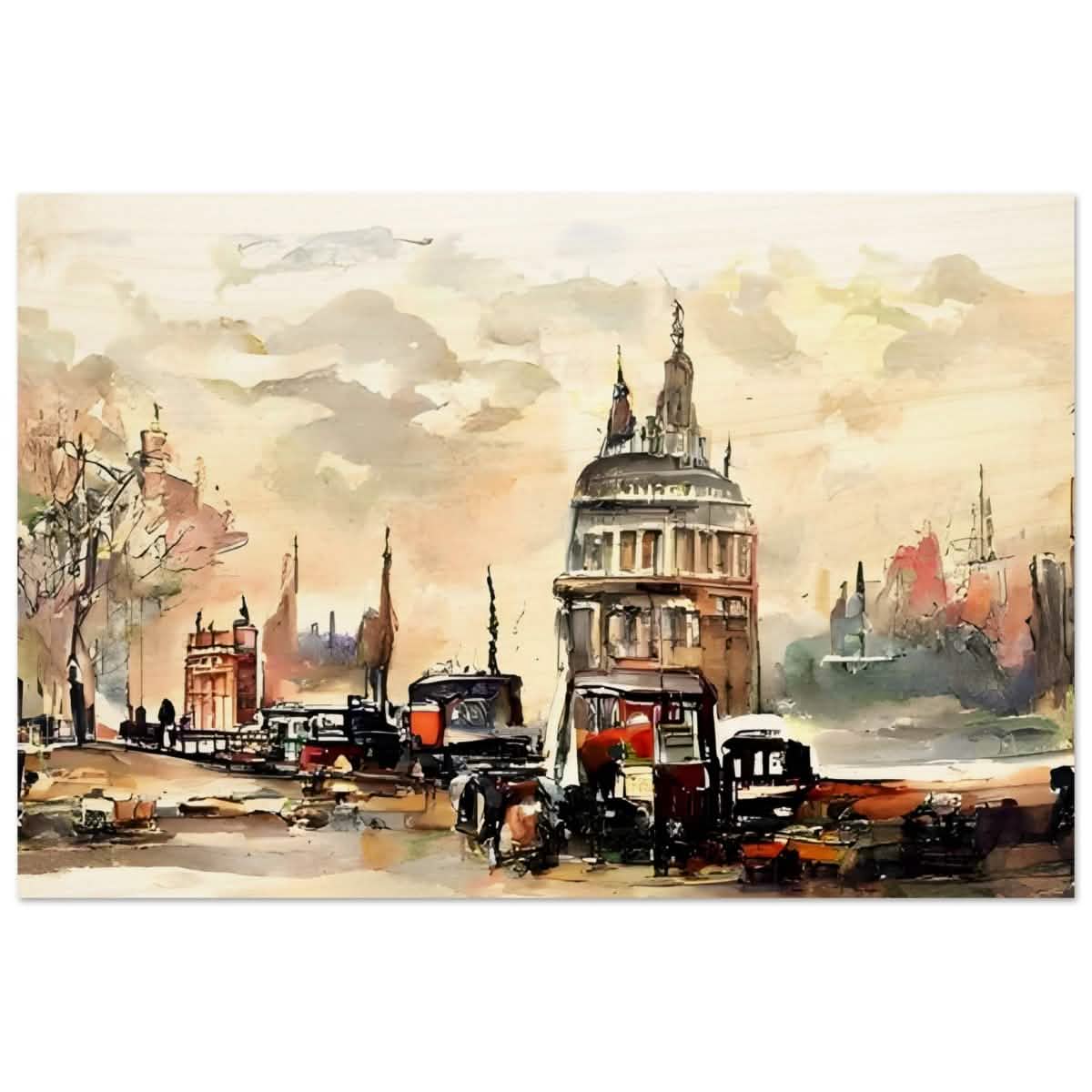 Architectural Whispers | Watercolor Urban Landscape - Wood Prints - 40x60 cm / 16x24″ -