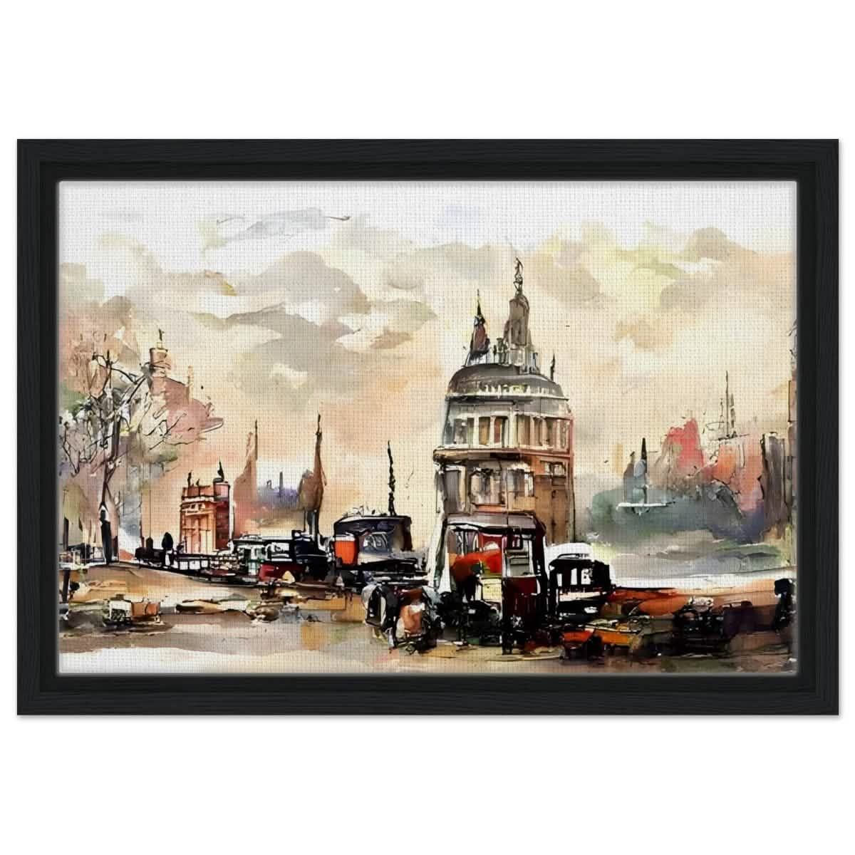 Architectural Whispers | Watercolor Urban Landscape - Framed Canvas - 30x45 cm / 12x18″ - Black frame