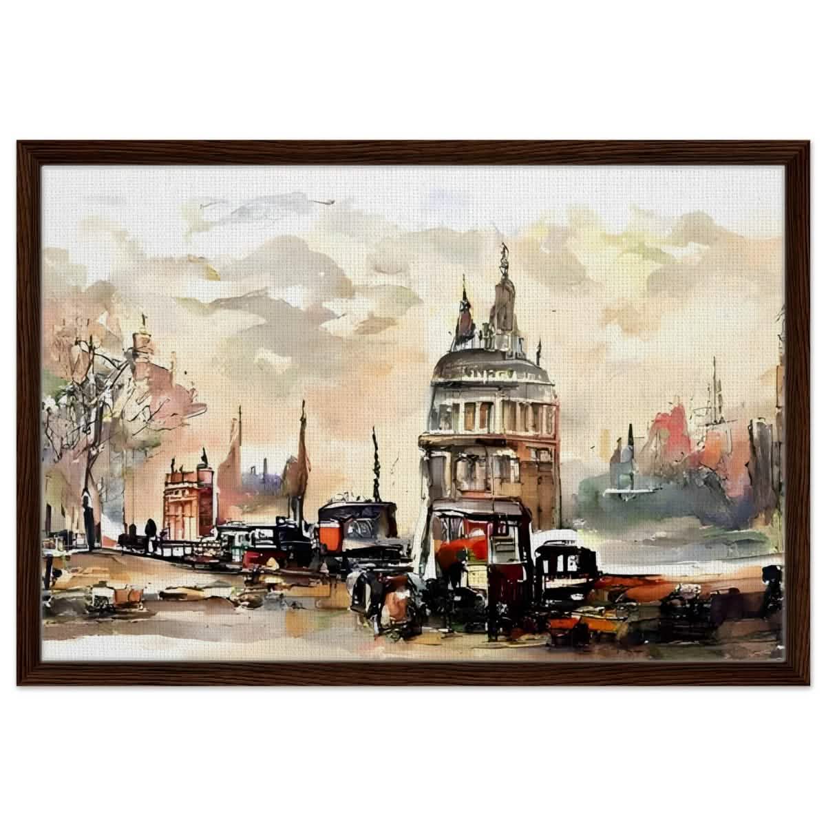 Architectural Whispers | Watercolor Urban Landscape - Framed Canvas - 50x75 cm / 20x30″ - Dark wood frame