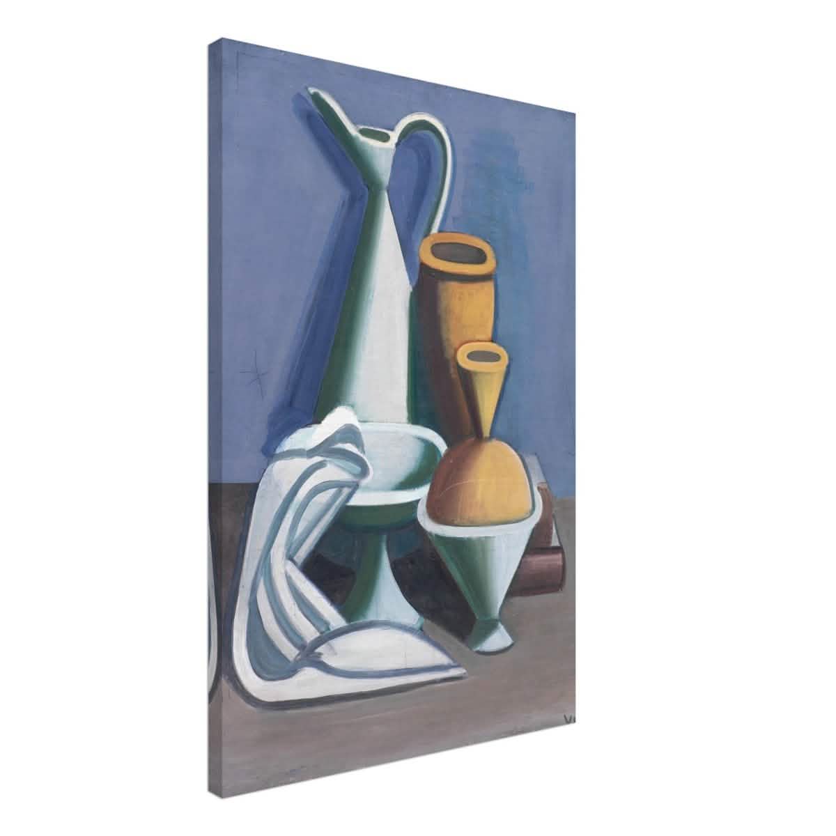 Arrangement with watering can, towel and jars by Vilhelm Lundstrøm | Vintage wall art print | Cubism - Canvas - 50x75 cm / 20x30″ -