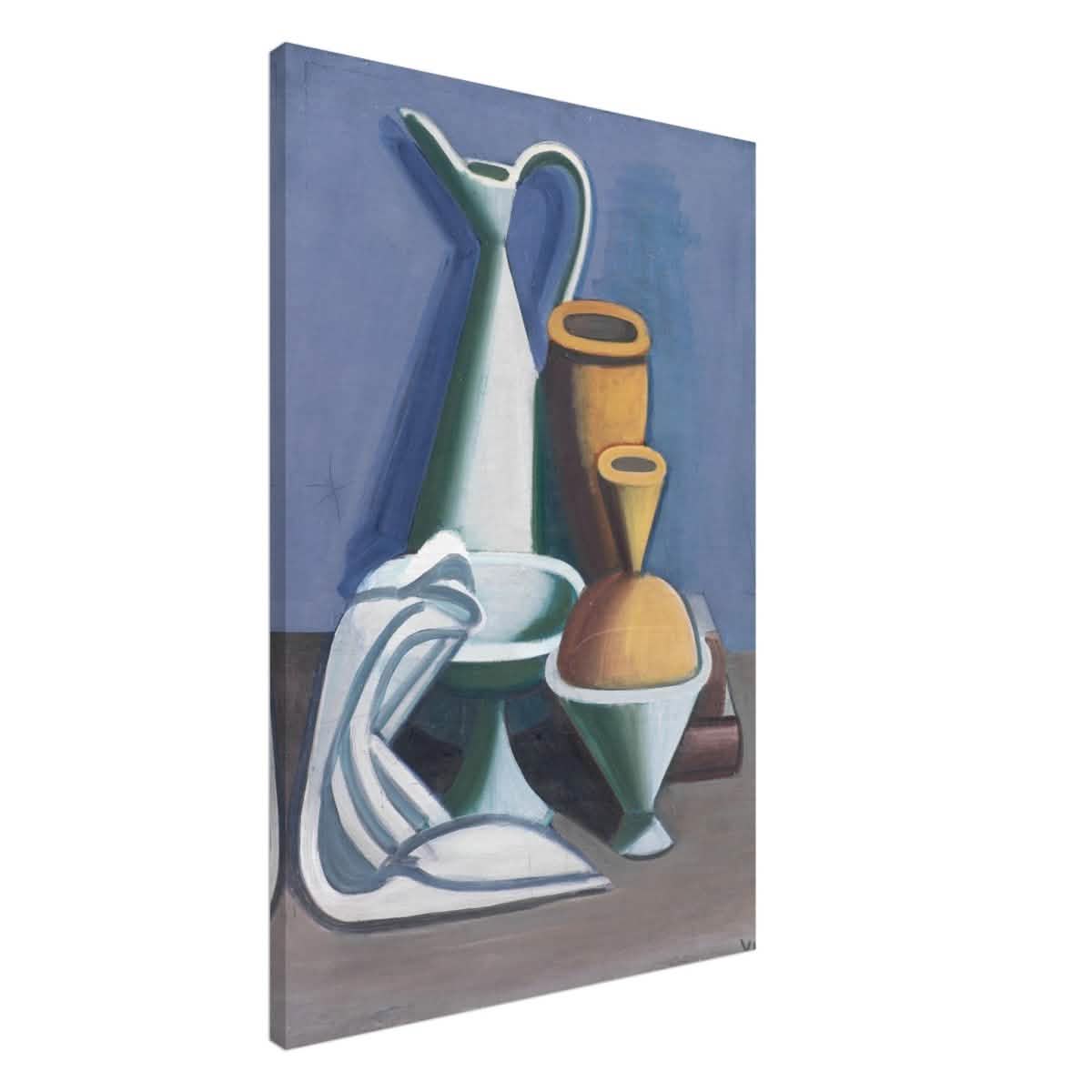 Arrangement with watering can, towel and jars by Vilhelm Lundstrøm | Vintage wall art print | Cubism - Canvas - 60x90 cm / 24x36″ -