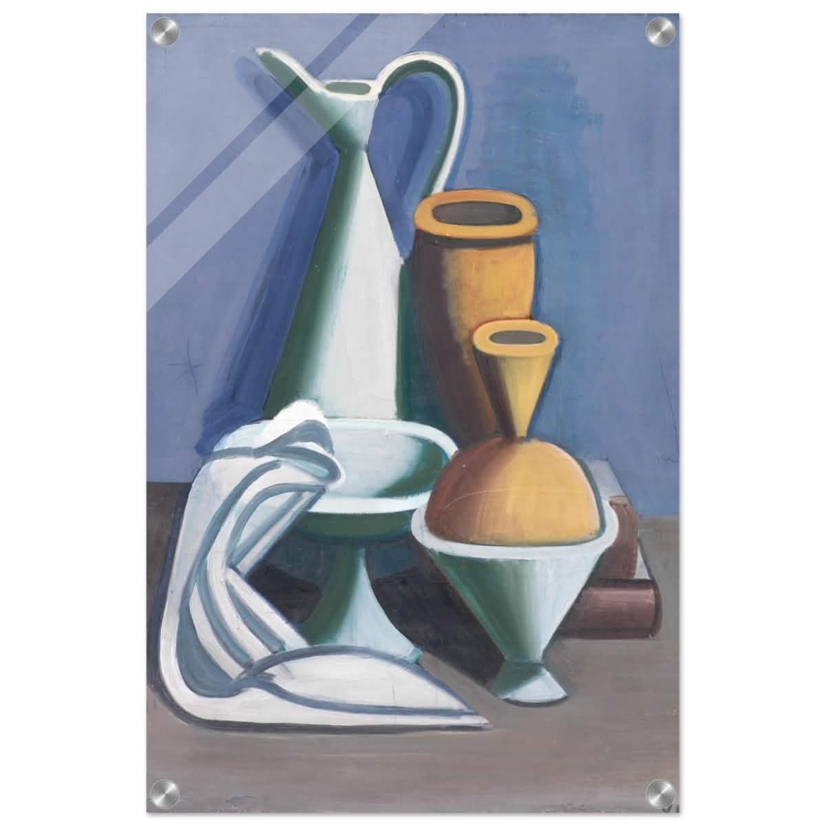 Arrangement with watering can, towel and jars by Vilhelm Lundstrøm | Vintage wall art print | Cubism - Acrylic Print - 40x60 cm / 16x24″ -