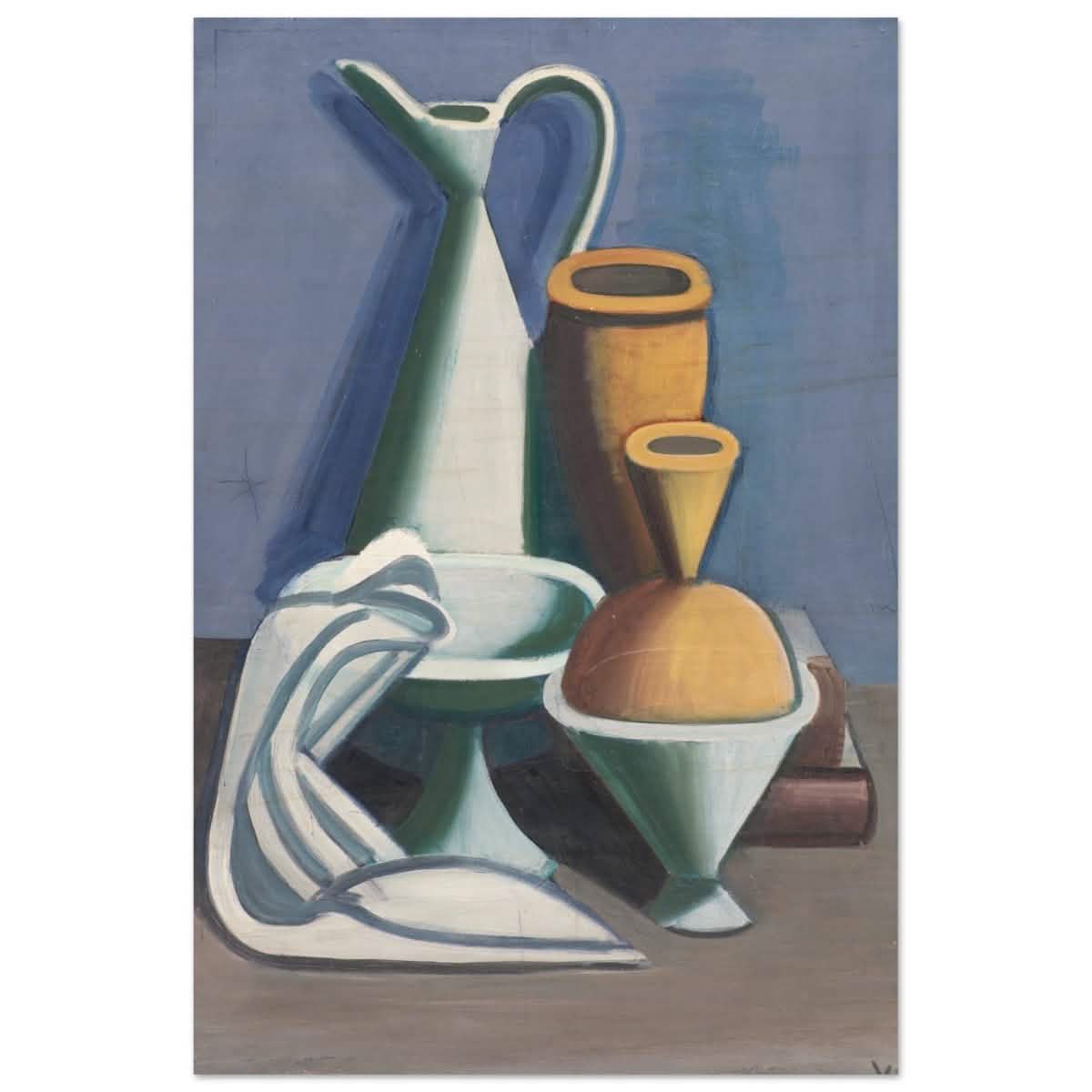Arrangement with watering can, towel and jars by Vilhelm Lundstrøm | Vintage wall art print | Cubism - Wood Prints - 50x75 cm / 20x30″ -