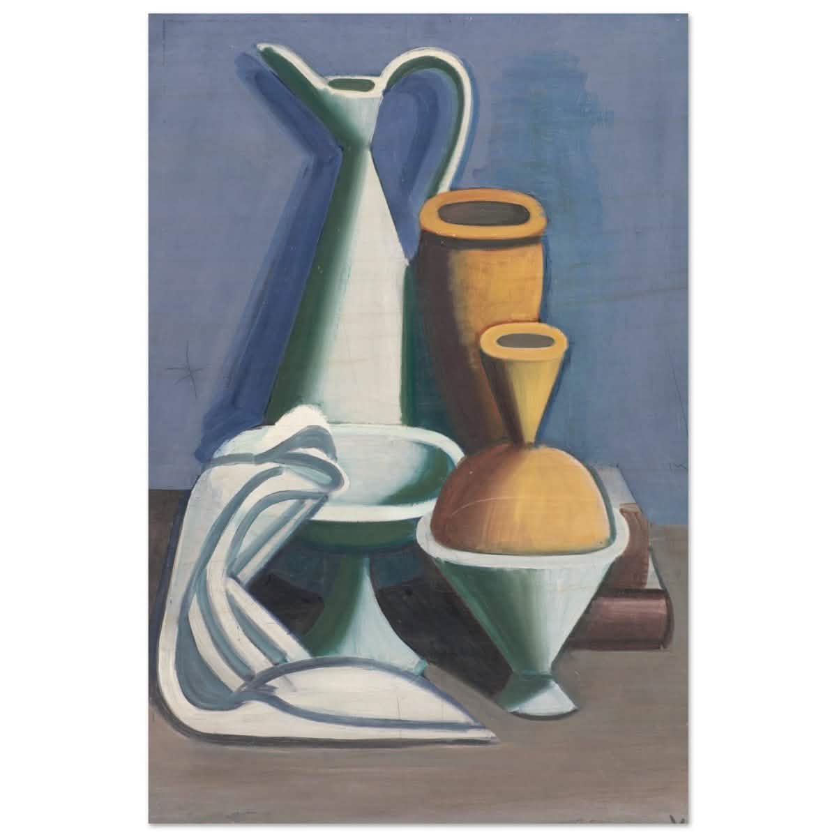 Arrangement with watering can, towel and jars by Vilhelm Lundstrøm | Vintage wall art print | Cubism - Wood Prints - 30x45 cm / 12x18″ -