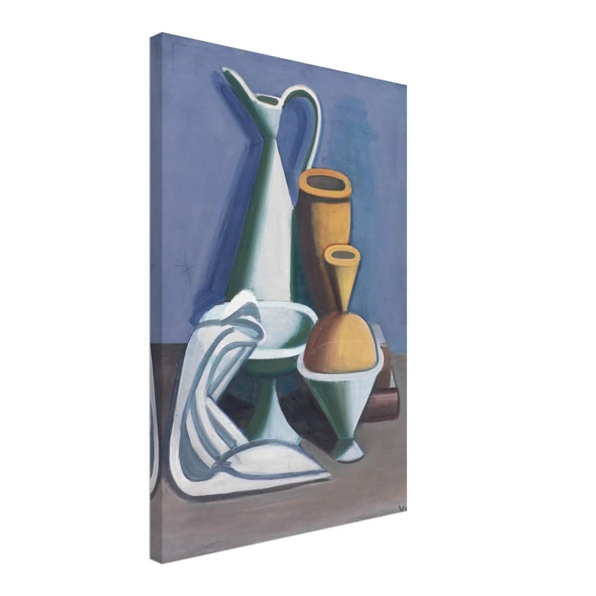 Arrangement with watering can, towel and jars by Vilhelm Lundstrøm | Vintage wall art print | Cubism - Canvas - 40x60 cm / 16x24″ -
