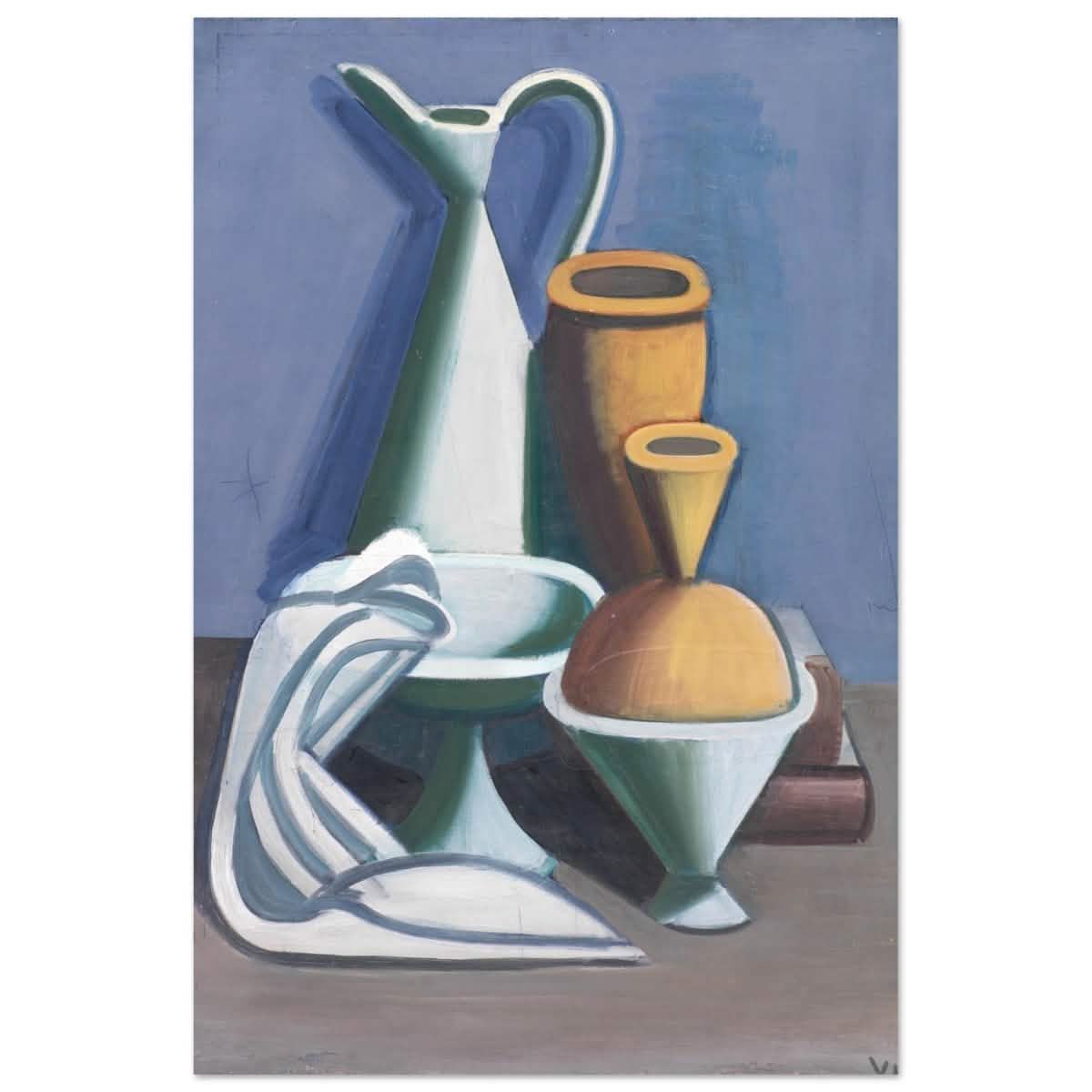 Arrangement with watering can, towel and jars by Vilhelm Lundstrøm | Vintage wall art print | Cubism - Aluminum Print - 50x75 cm / 20x30″ -