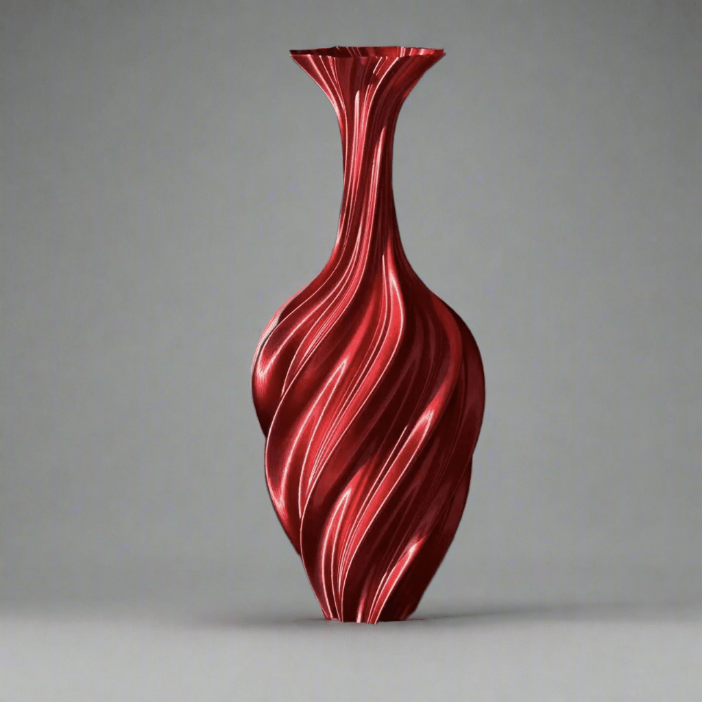 Artistic Twisted Metal Vase – Modern Abstract Retro Flower Arrangement Decor - Silk Red -