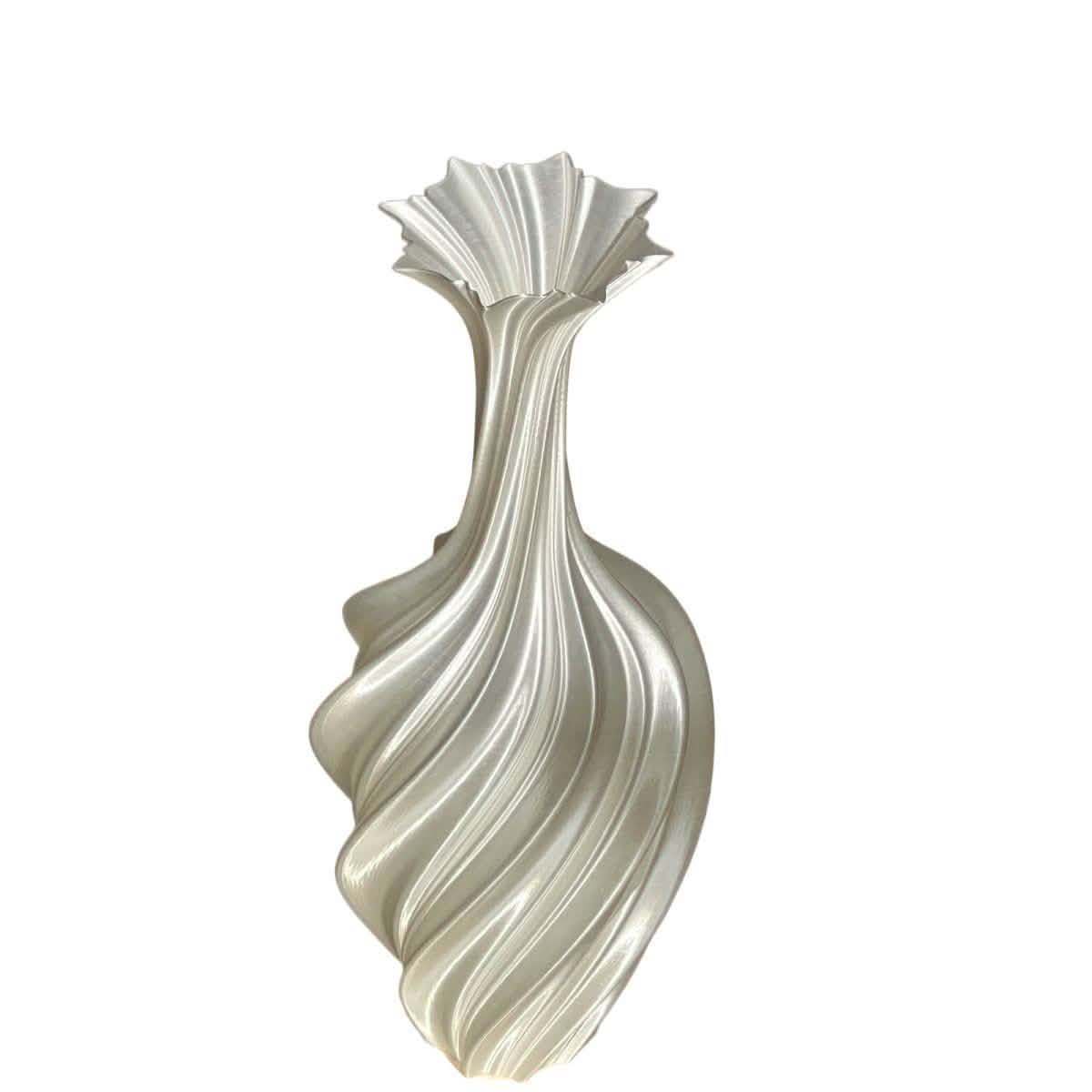 Artistic Twisted Metal Vase – Modern Abstract Retro Flower Arrangement Decor - White -