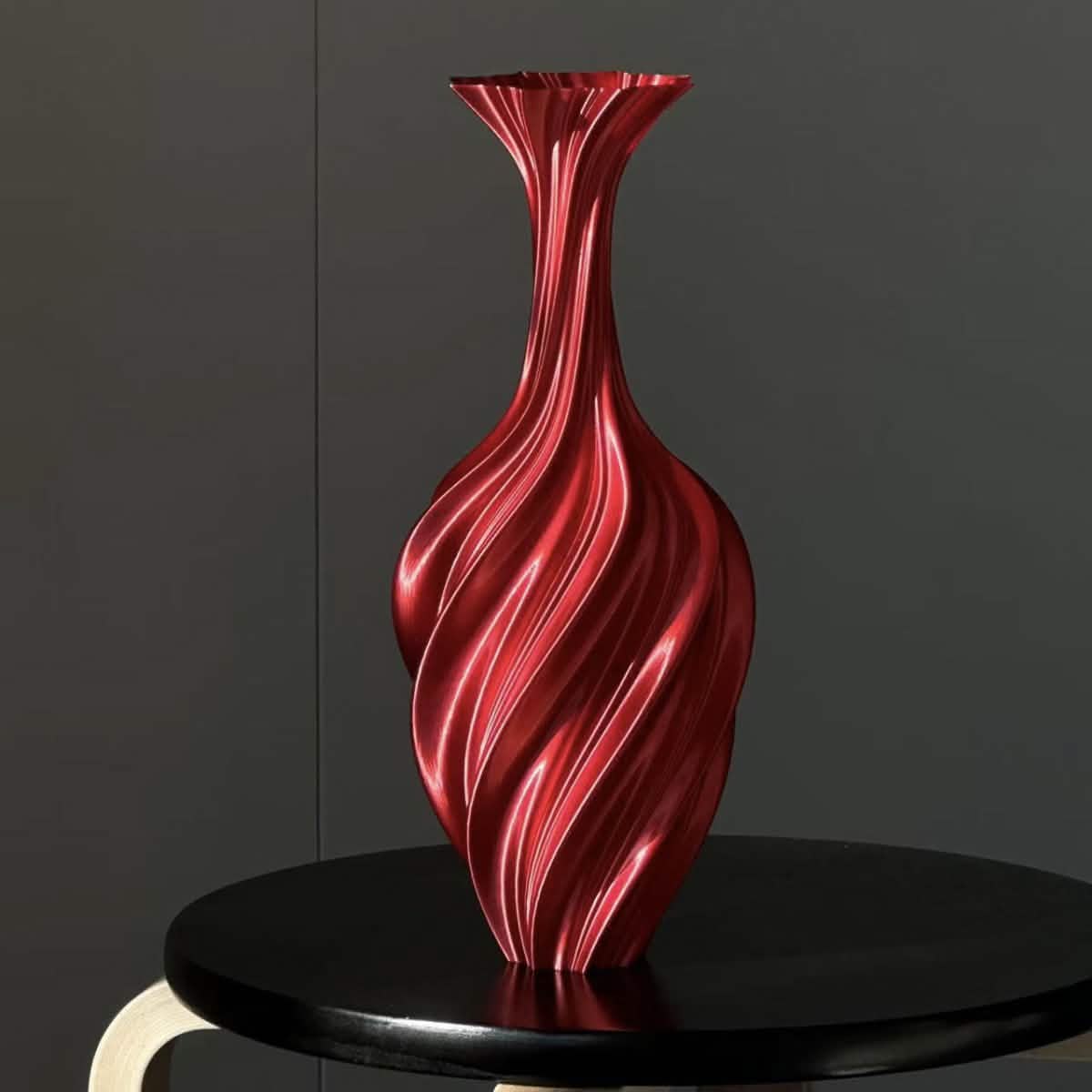 Artistic Twisted Metal Vase – Modern Abstract Retro Flower Arrangement Decor - Silk Red -