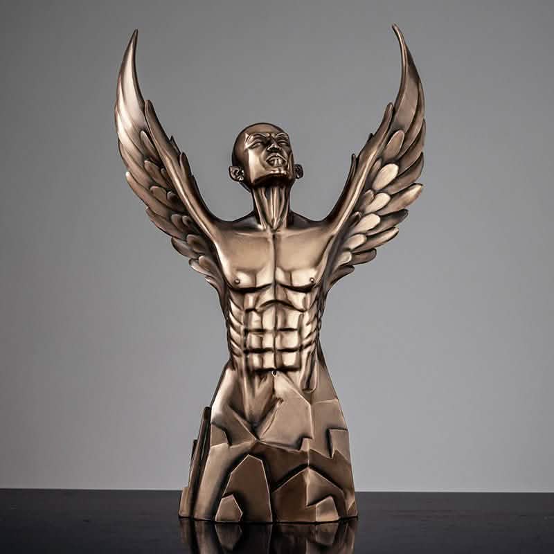 Ascending Winged Angel Sculpture | Resin & Copper Powder Art - Golden Male -
