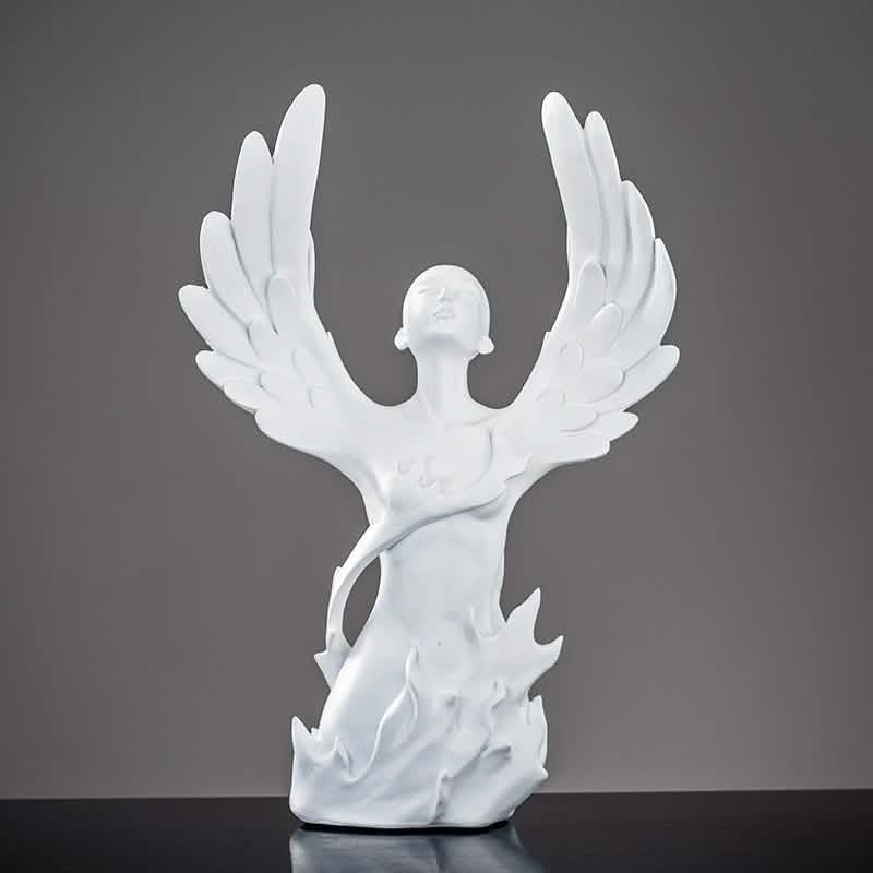 Ascending Winged Angel Sculpture | Resin & Copper Powder Art - White Female -