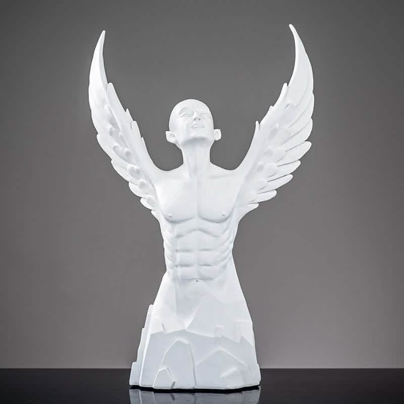 Ascending Winged Angel Sculpture | Resin & Copper Powder Art - White Male -