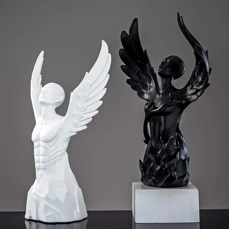 Ascending Winged Angel Sculpture | Resin & Copper Powder Art - Black Female -