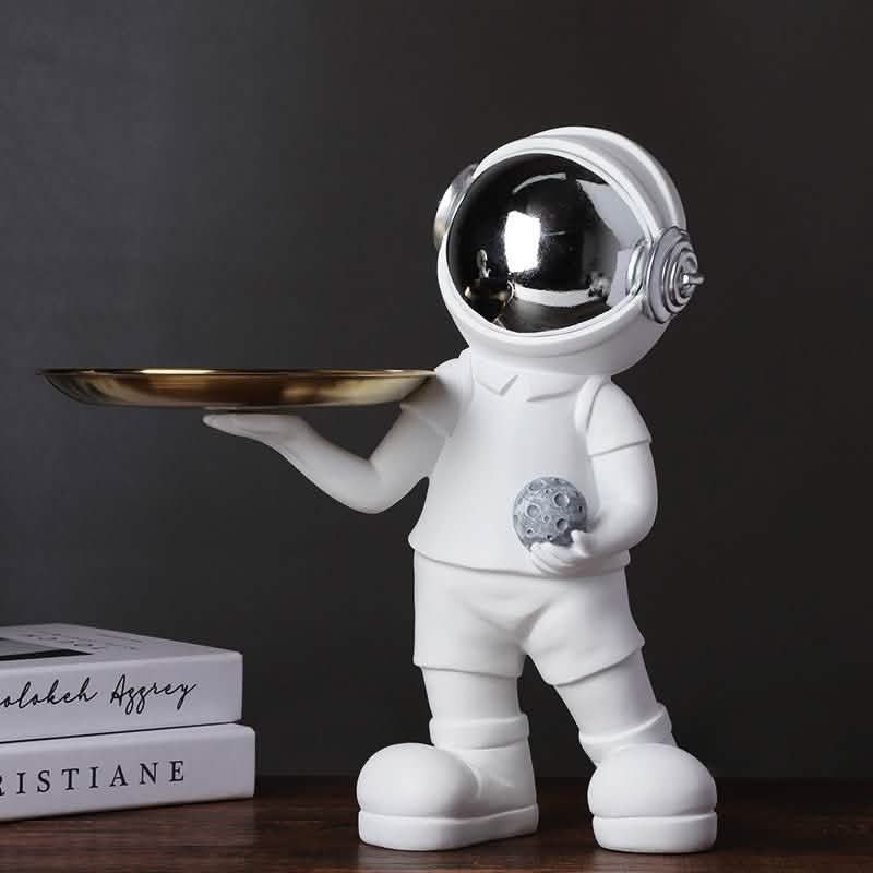Astronaut Resin Sculpture with Tray – Modern Creative Storage Ornament - Silver -