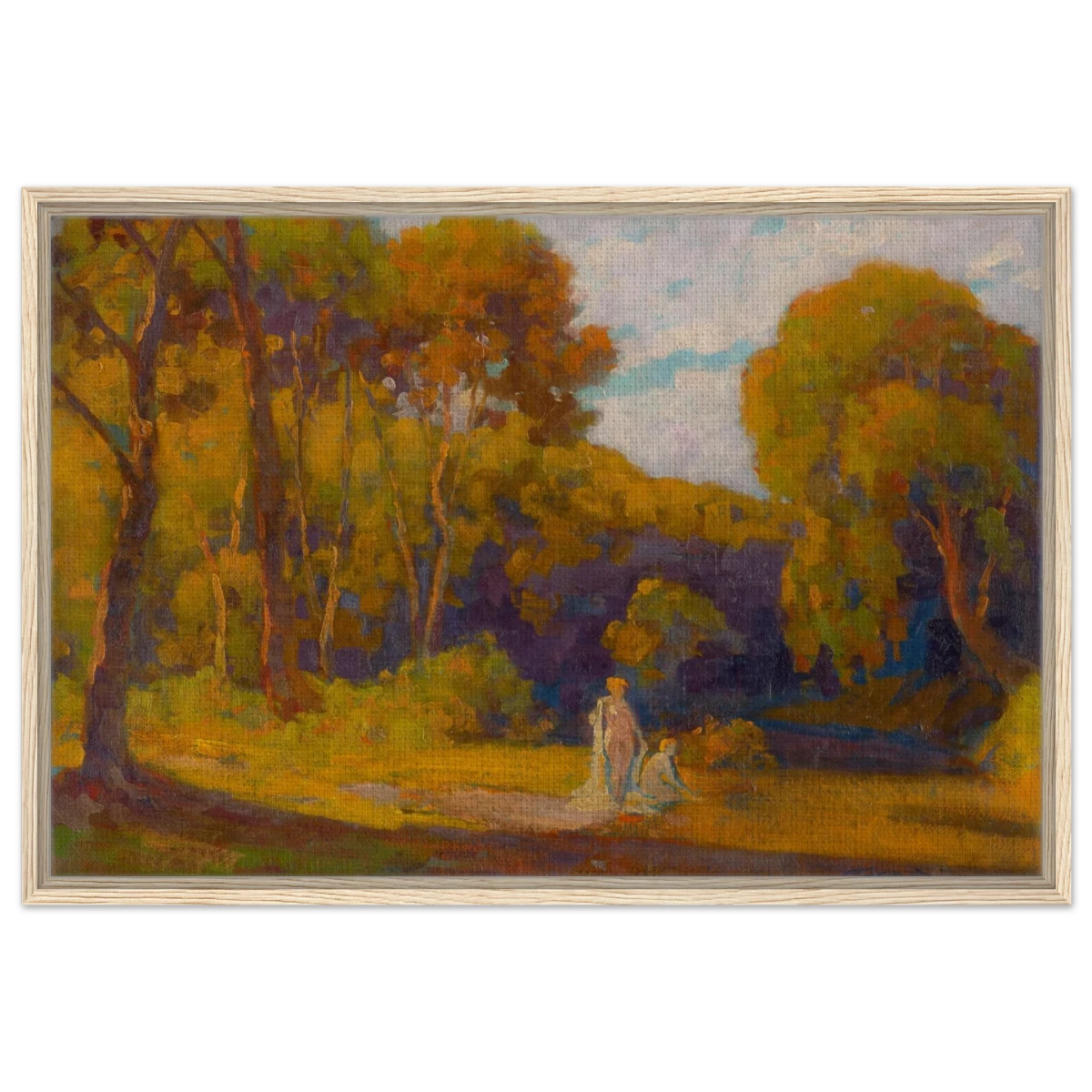 "At Sunset" by Lajos Csordák – Impressionist Landscape Wall Art Print - Framed Canvas - 60x90 cm / 24x36″ - Wood frame