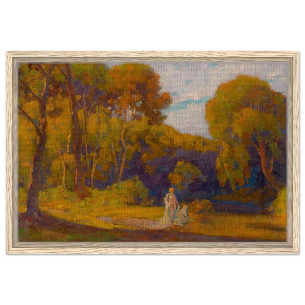 "At Sunset" by Lajos Csordák – Impressionist Landscape Wall Art Print - Framed Canvas - 40x60 cm / 16x24″ - Wood frame