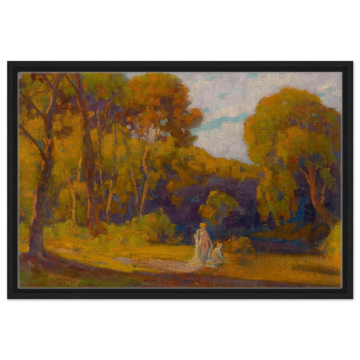 "At Sunset" by Lajos Csordák – Impressionist Landscape Wall Art Print - Framed Canvas - 50x75 cm / 20x30″ - Black frame