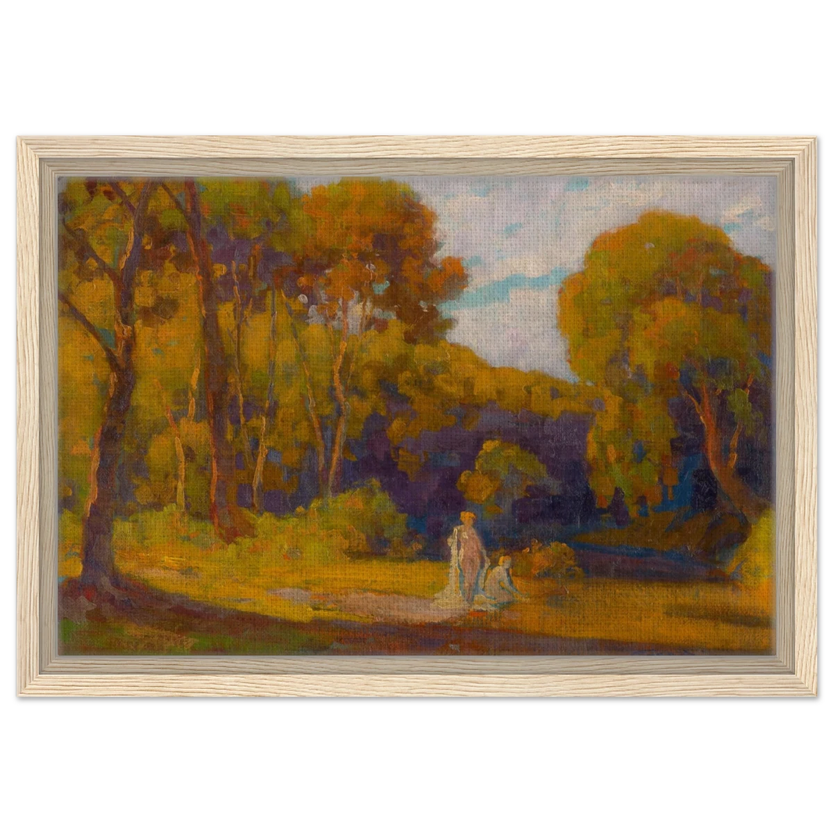 "At Sunset" by Lajos Csordák – Impressionist Landscape Wall Art Print - Framed Canvas - 30x45 cm / 12x18″ - Wood frame