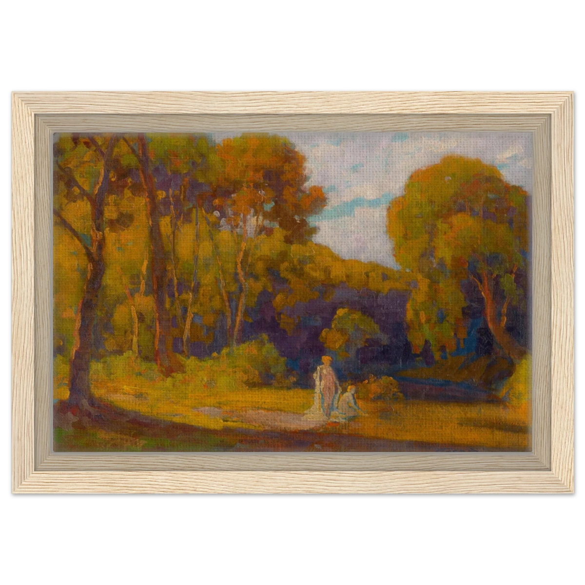 "At Sunset" by Lajos Csordák – Impressionist Landscape Wall Art Print - Framed Canvas - 20x30 cm / 8x12″ - Wood frame