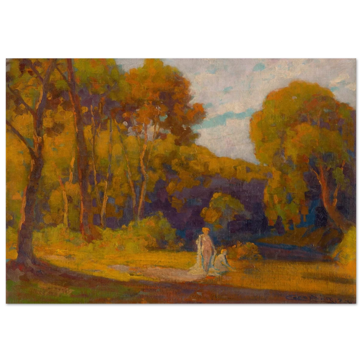 "At Sunset" by Lajos Csordák – Impressionist Landscape Wall Art Print - Wood Prints - 70x100 cm / 28x40″ -