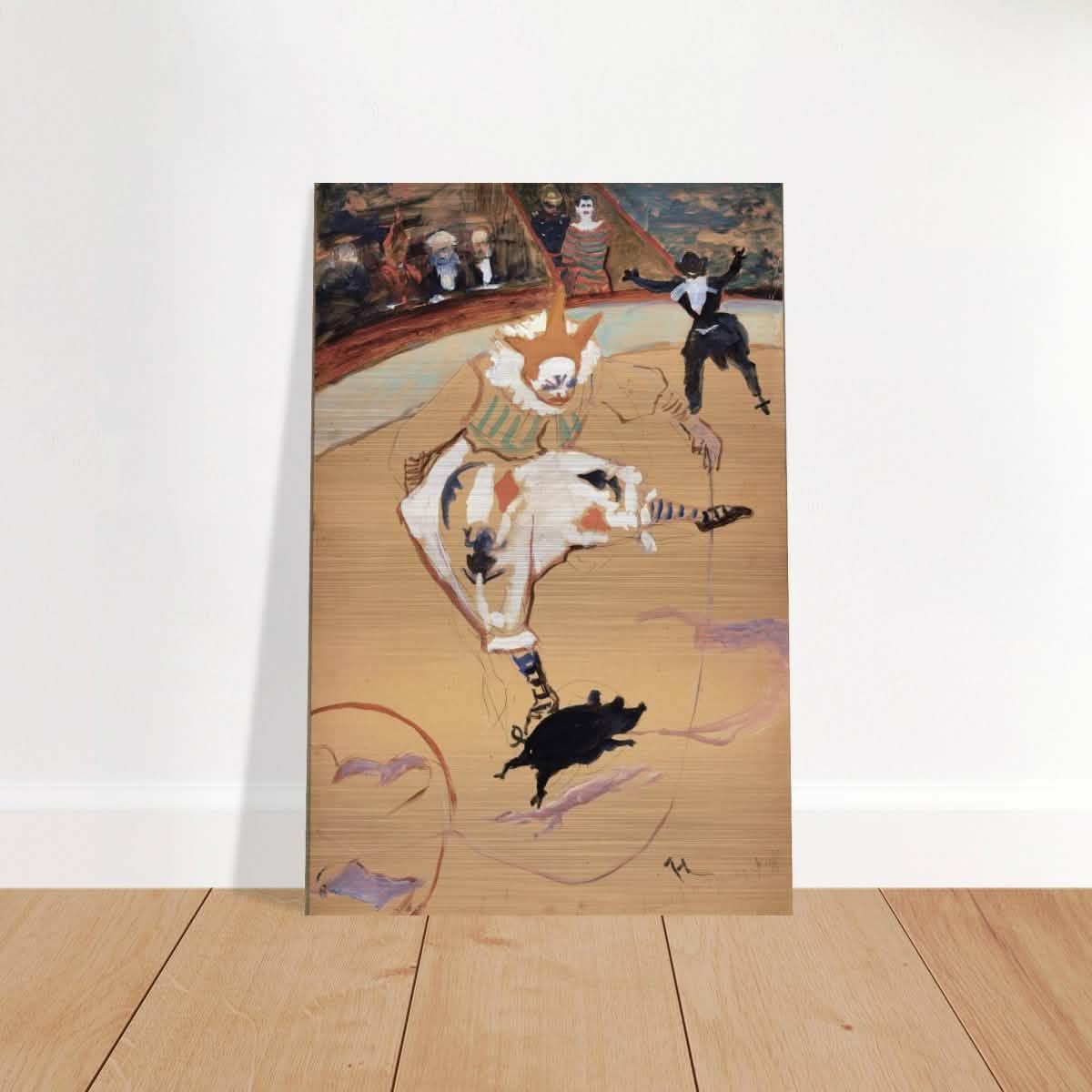 At the Circus Fernando: Medrano with a Piglet by Henri de Toulouse - Lautrec - Brushed Aluminum Print - 50x75 cm / 20x30″ -