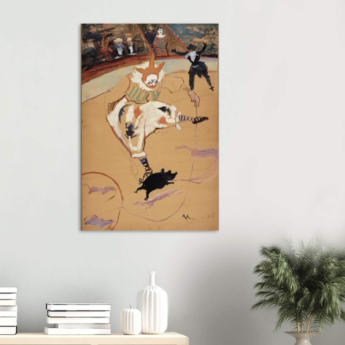 At the Circus Fernando: Medrano with a Piglet by Henri de Toulouse - Lautrec - Wood Prints - 60x90 cm / 24x36″ - 20 mm