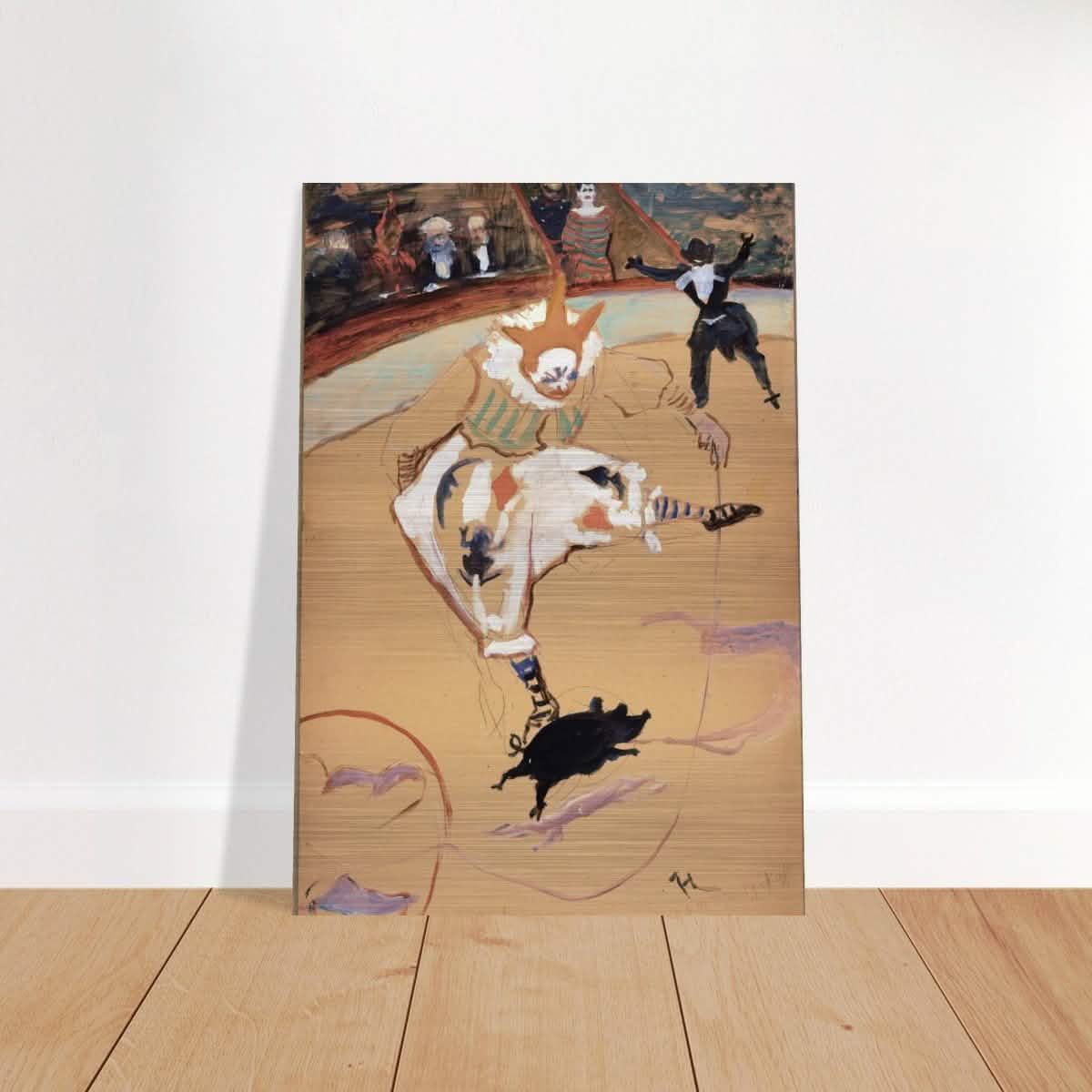 At the Circus Fernando: Medrano with a Piglet by Henri de Toulouse - Lautrec - Brushed Aluminum Print - 70x100 cm / 28x40″ -