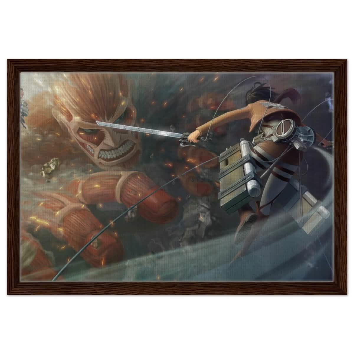 Attack on Titan: Colossal Clash | Wall art Print - 40x60 cm / 16x24″ - Framed Canvas - Dark wood frame