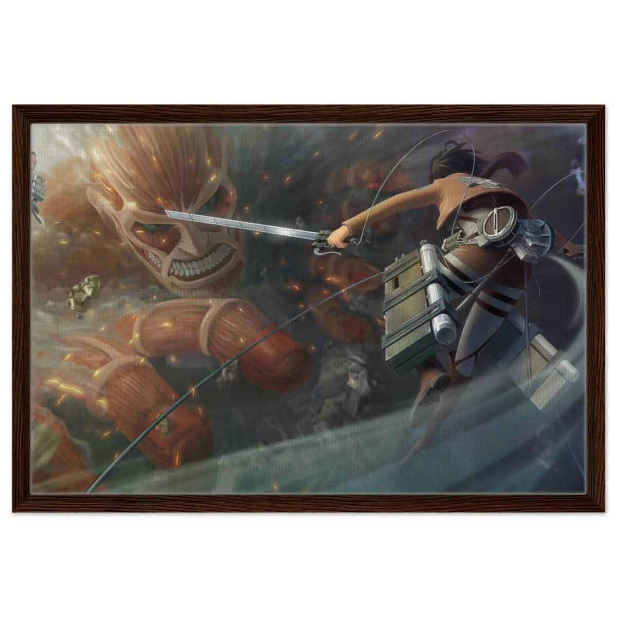 Attack on Titan: Colossal Clash | Wall art Print - 50x75 cm / 20x30″ - Framed Canvas - Dark wood frame