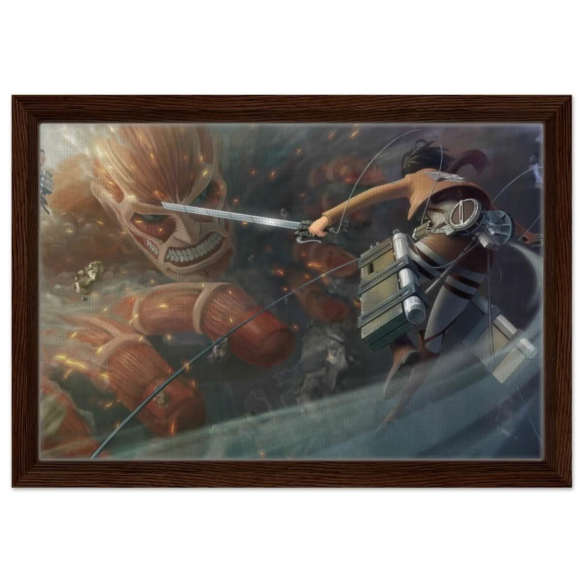 Attack on Titan: Colossal Clash | Wall art Print - 30x45 cm / 12x18″ - Framed Canvas - Dark wood frame