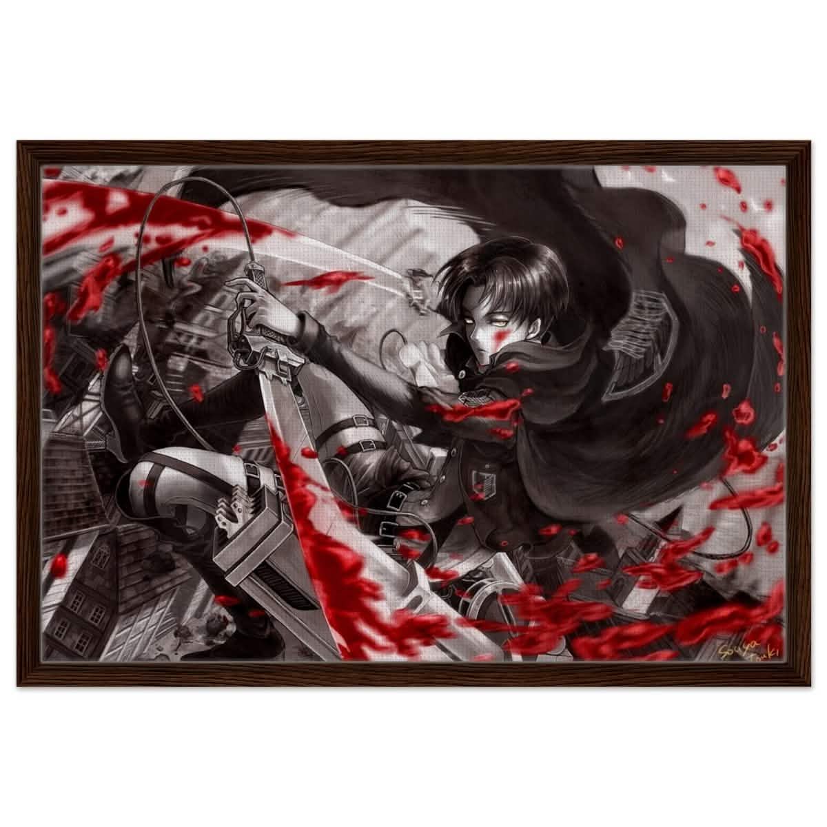 Attack on Titan: Crimson Strike | wall art print - 50x75 cm / 20x30″ - Framed Canvas - Dark wood frame