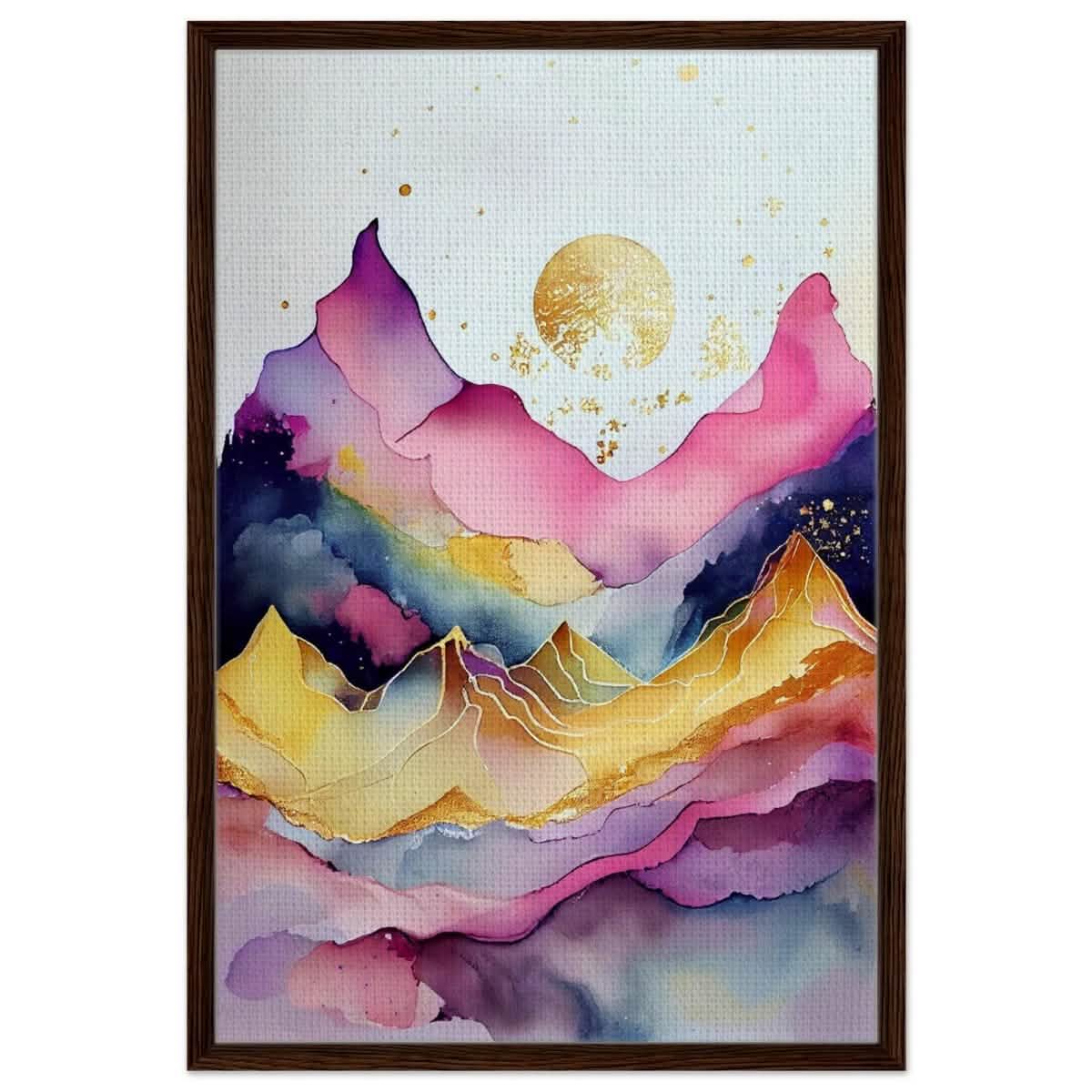 Aurora of Dreams | Contemporary Watercolor Art | Wall art Print - Framed Canvas - 60x90 cm / 24x36″ - Dark wood frame
