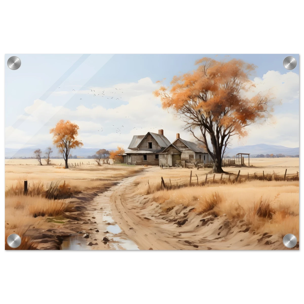 Autumn Homestead – Rustic Countryside Landscape Wall Art Print - Acrylic Print - 30x45 cm / 12x18″ -