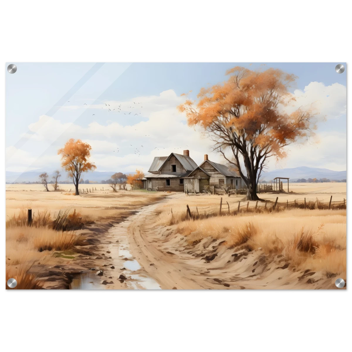 Autumn Homestead – Rustic Countryside Landscape Wall Art Print - Acrylic Print - 50x75 cm / 20x30″ -